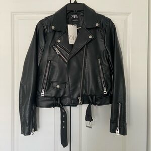 NWT Zara black short leather jacket size XS